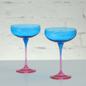 Coloured Cocktail Coupe Glass, Set of 2, Ice bonbon