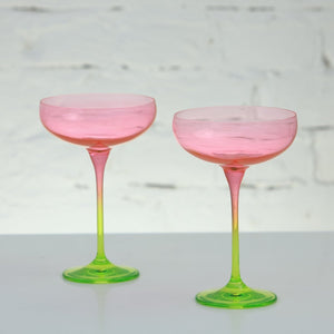 Coloured Cocktail Coupe Glass, Set of 2, Sour Candy