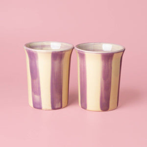 Ceramic Breakfast Cup - Lilac and Yellow Stripes