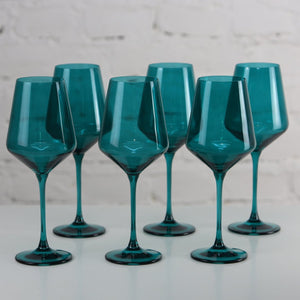 Coloured Wine Glass, Set of 6 Pieces, Petrol