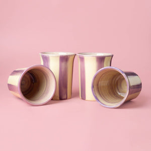 Ceramic Breakfast Cup - Lilac and Yellow Stripes