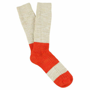 Melange Block Socks Ecru / Orange: EU 40/45 UK 6/10 US 6.5/11