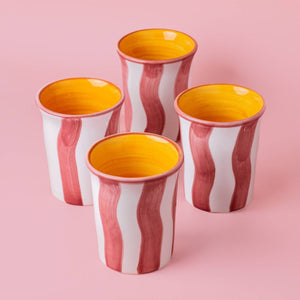 Ceramic Breakfast cup - White and Pink Stripes