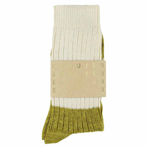 Melange Block Socks Ecru / Green Moss: EU 40/45 UK 6/10 US 6.5/11