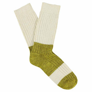 Melange Block Socks Ecru / Green Moss: EU 40/45 UK 6/10 US 6.5/11