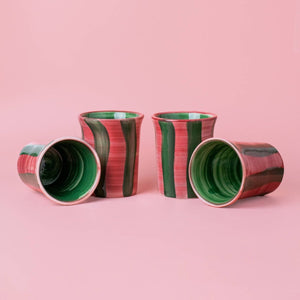 Ceramic Breakfast Cup - Pink and Green Stripes