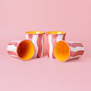 Ceramic Breakfast cup - White and Pink Stripes