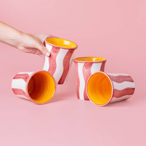 Ceramic Breakfast cup - White and Pink Stripes